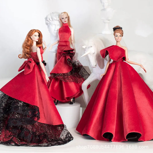 32cm Supermodel Doll Clothes Suit European Fashion Red Wedding Dress Exquisite Accessories Set DIY Toy Limited Collection Gifts