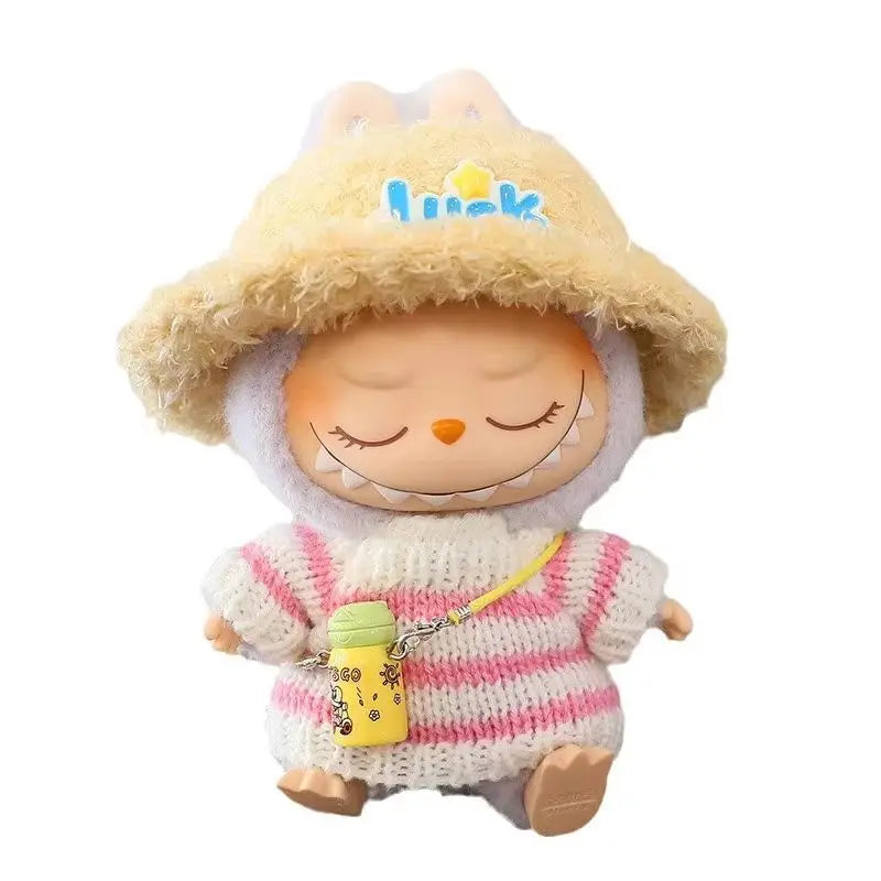 15-17cm Labubu Fashion Sweater Outfit Accessories Sitting Party Pink White Striped Sweater Cup Clothing For Labubu  Doll Clothes