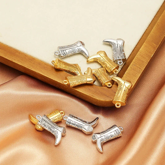 5Pcs Stainless Steel Long Boot Pendants Vintage Shoe Charms Wholesale DIY Earrings Necklace Making Hip Hop Jewelry Accessories